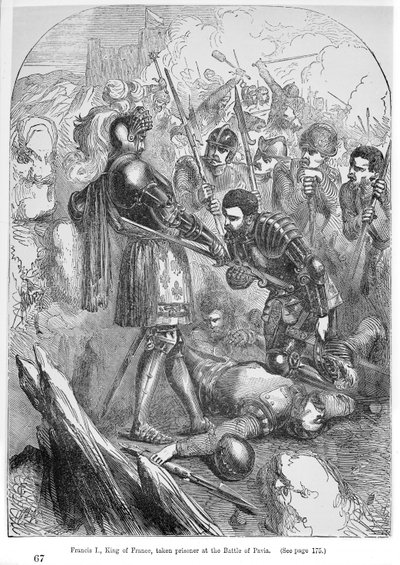 Francis I Taken Prisoner at the Battle of Pavia in 1525 by Charles Bourbon, book illustration by English School